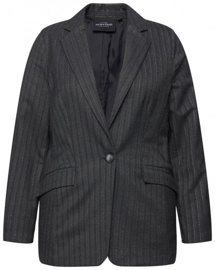 Ulla Popken 832935 Blazer mit Fischgratmuster und Metallic-Glanz Grau - Blazer - Blazer in großen Größen für Damen