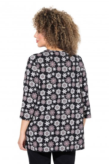 Ulla Popken Snowflake Print 3/4 Sleeve A-Line Tee Black - Bedruckte T-shirts für herren - Bedruckte Damen-T-Shirts