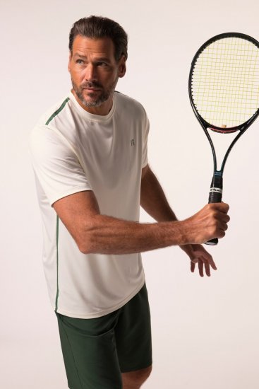 JP1880 QuickDry Stripes Tennis T-Shirt Off White - Sportbekleidung & outdoor - Sportbekleidung in große größen für herren