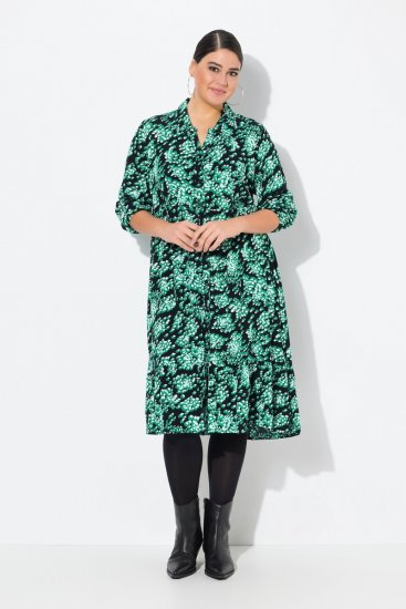 Ulla Popken 834191 Gemustertes Hemdblusenkleid Schwarz - Blusenkleider - 