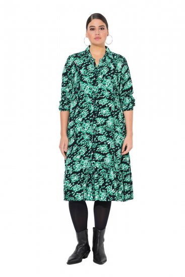 Ulla Popken 834191 Gemustertes Hemdblusenkleid Schwarz - Blusenkleider - 