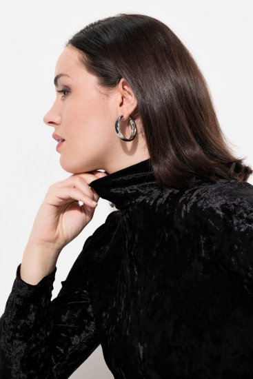 Ulla Popken 834234 Samtkleid mit Rollkragen Schwarz - Abendkleider - Abendkleider in großen Größen