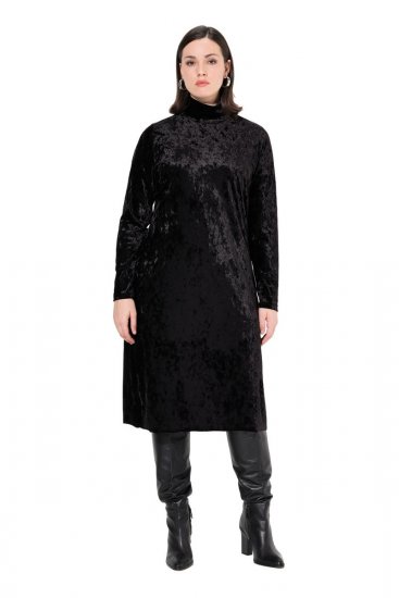 Ulla Popken 834234 Samtkleid mit Rollkragen Schwarz - Abendkleider - Abendkleider in großen Größen
