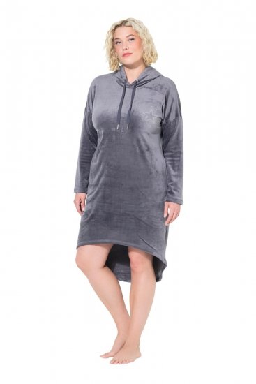 Ulla Popken 834550 Langärmliges Kleid mit Kapuze Anthrazit - Sweatkleider - 