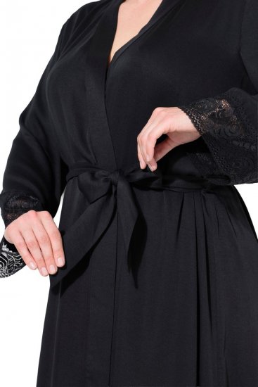 Ulla Popken 834837 Kimono-Bademantel mit Spitze Schwarz - Morgenmäntel & Bademäntel - 