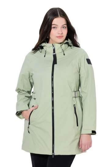 Ulla Popken 835132 HYPRAR Funktionsjacke in A-Linie mit abnehmbarer Kapuze Helles Salbeigrün - Jacken - Damenjacken in großen Größen