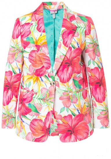 Ulla Popken 835230 Geblümter Baumwollblazer Rot - Blazer - Blazer in großen Größen für Damen