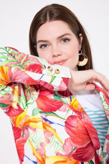 Ulla Popken 835230 Geblümter Baumwollblazer Rot - Blazer - Blazer in großen Größen für Damen