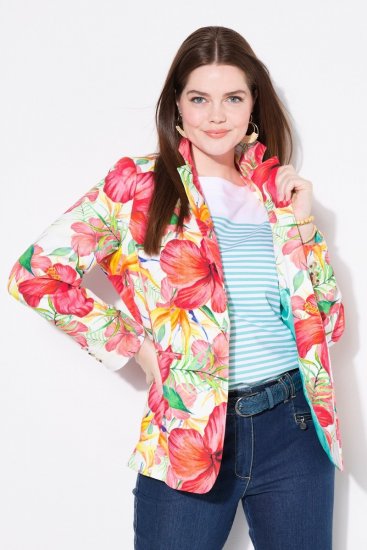 Ulla Popken 835230 Geblümter Baumwollblazer Rot - Blazer - Blazer in großen Größen für Damen