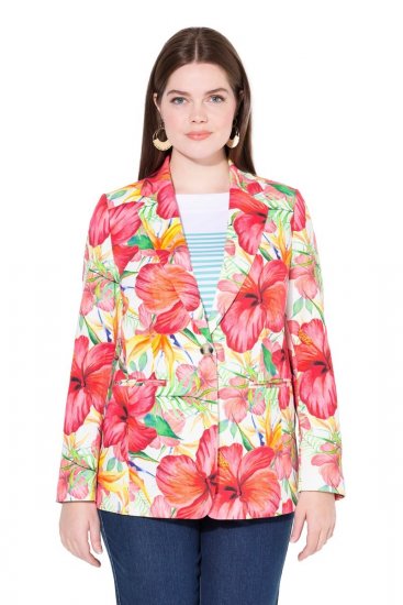Ulla Popken 835230 Geblümter Baumwollblazer Rot - Blazer - Blazer in großen Größen für Damen