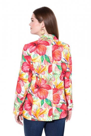 Ulla Popken 835230 Geblümter Baumwollblazer Rot - Blazer - Blazer in großen Größen für Damen