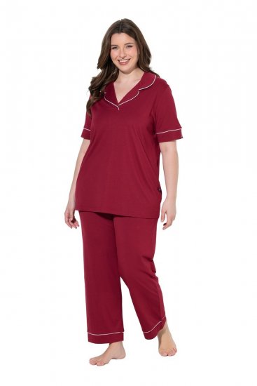 Ulla Popken 835397 Pyjama mit kurzen Ärmeln und Hemdkragen Flieder - Pyjama/Loungewear - 