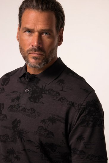 JP1880 Pique with All-over Print Polo Shirt TALL Black - TALL poloshirts - TALL Poloshirts für große Herren