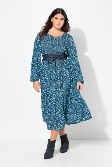 Ulla Popken 835713 Geblümtes Kleid Dunkelblau - Maxikleider - Maxikleider in großen Größen