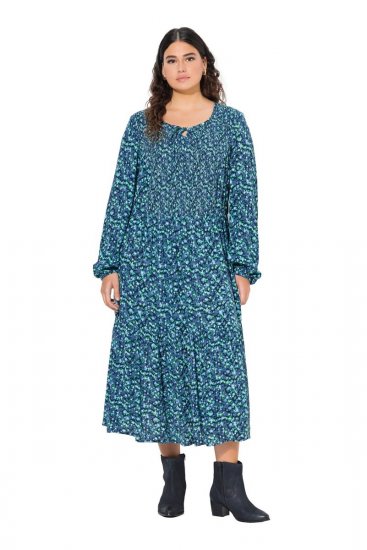 Ulla Popken 835713 Geblümtes Kleid Dunkelblau - Maxikleider - Maxikleider in großen Größen