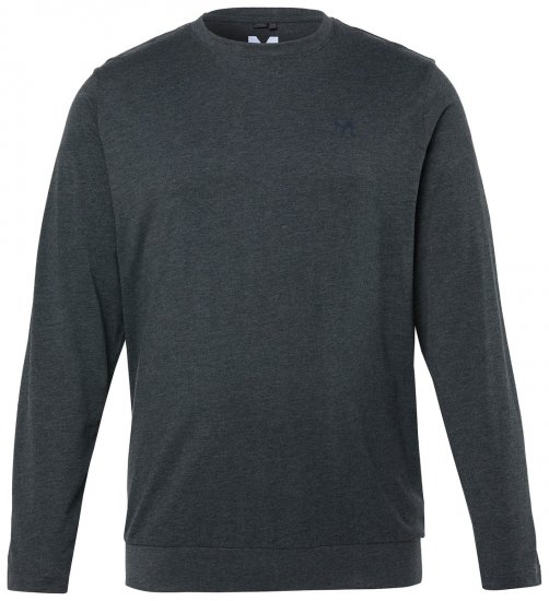Men+ 313 T-Shirt Langarm Bauchfit Dunkelgrau meliert - Herren-T-shirts - Herren-T-Shirts in großen Größen