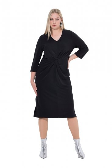 Ulla Popken 836514 Midikleid mit 3/4-Ärmeln Schwarz - Midikleider - Midikleider für Damen in großen Größen