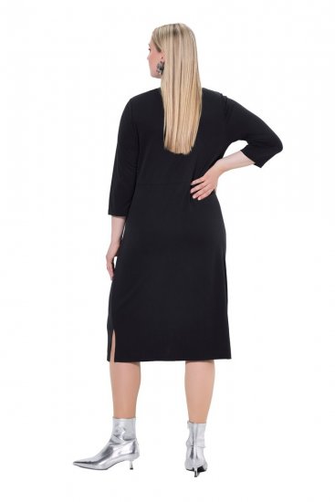 Ulla Popken 836514 Midikleid mit 3/4-Ärmeln Schwarz - Midikleider - Midikleider für Damen in großen Größen