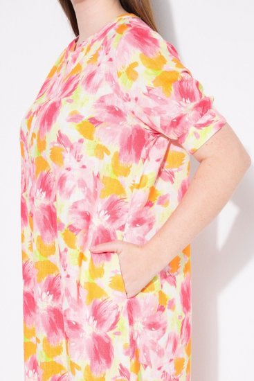 Ulla Popken 836739 Geblümtes Kleid aus Leinenmix Weiß - Sommerkleider - Sommerkleider in großen Größen