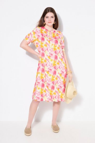 Ulla Popken 836739 Geblümtes Kleid aus Leinenmix Weiß - Sommerkleider - Sommerkleider in großen Größen