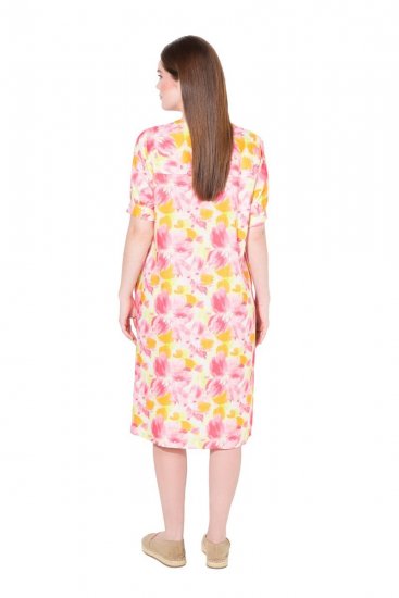 Ulla Popken 836739 Geblümtes Kleid aus Leinenmix Weiß - Sommerkleider - Sommerkleider in großen Größen