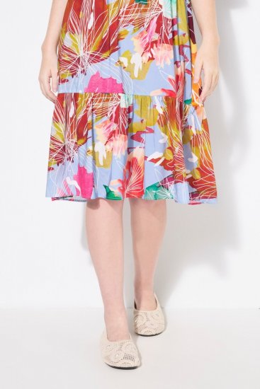 Ulla Popken 836746 Geblümtes Midikleid mit Volants Hellblau - Midikleider - Midikleider für Damen in großen Größen