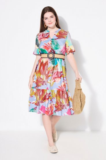 Ulla Popken 836746 Geblümtes Midikleid mit Volants Hellblau - Midikleider - Midikleider für Damen in großen Größen
