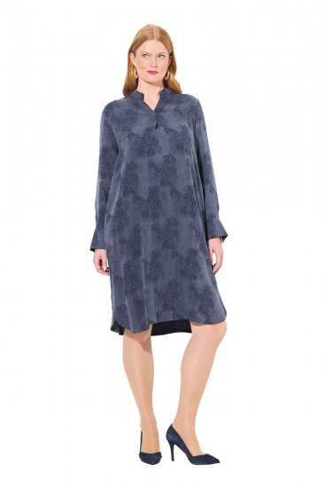 Ulla Popken 837069 Geblümtes Kleid Dunkelblau - Midikleider - Midikleider für Damen in großen Größen