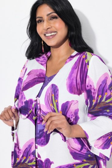 Ulla Popken 838105 Offene Jacke zum Binden Violett - Strickjacken - Damen-Cardigans in großen Größen