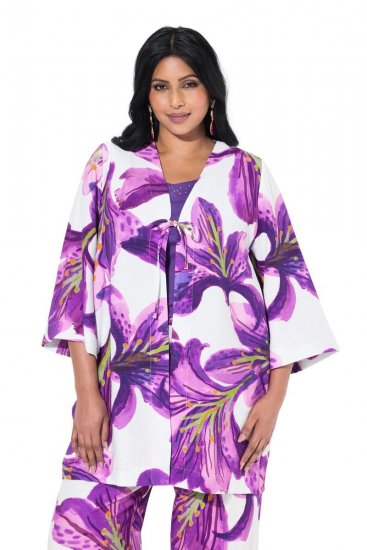 Ulla Popken 838105 Offene Jacke zum Binden Violett - Strickjacken - Damen-Cardigans in großen Größen