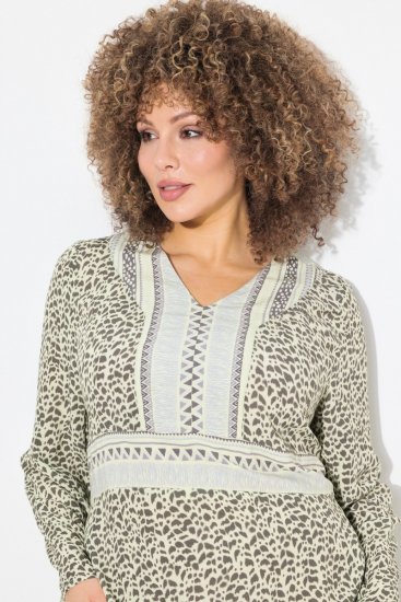 Ulla Popken 838120 Gemustertes Kleid mit V-Ausschnitt Hellgrün - Minikleider - Minikleider in großen Größen