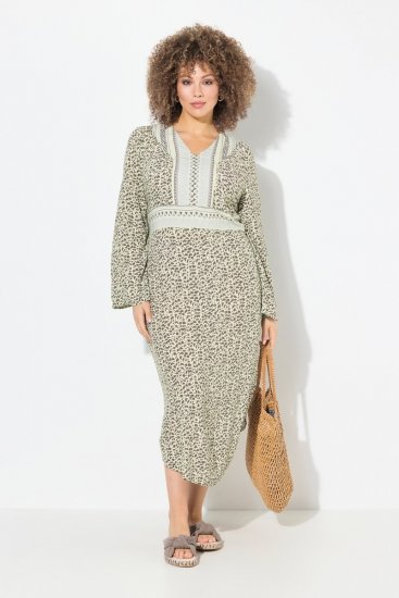 Ulla Popken 838120 Gemustertes Kleid mit V-Ausschnitt Hellgrün - Minikleider - Minikleider in großen Größen