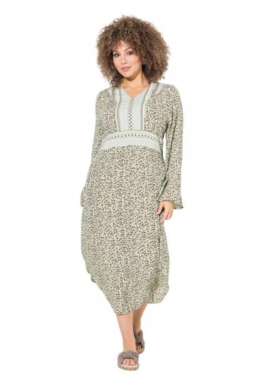 Ulla Popken 838120 Gemustertes Kleid mit V-Ausschnitt Hellgrün - Minikleider - Minikleider in großen Größen