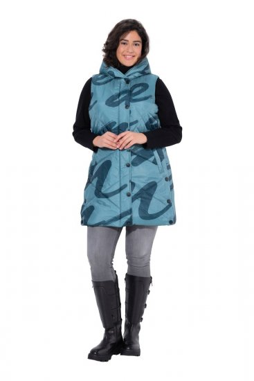 Ulla Popken 838435 Lange Steppweste mit Druck Graugrün - Westen - 