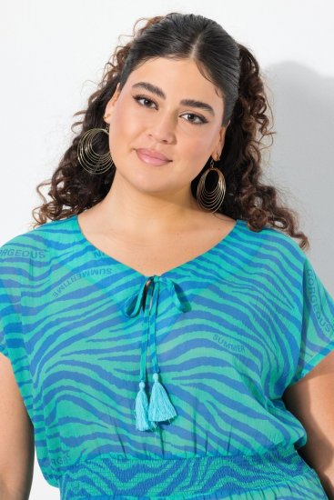 Ulla Popken 838483 Kleid mit Animal-Print Türkis - Sommerkleider - Sommerkleider in großen Größen