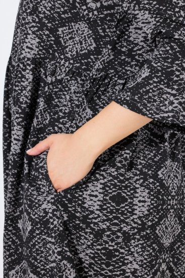 Ulla Popken 839518 Kleid mit Animal-Print und 3/4-Ärmeln Anthrazit - Maxikleider - Maxikleider in großen Größen
