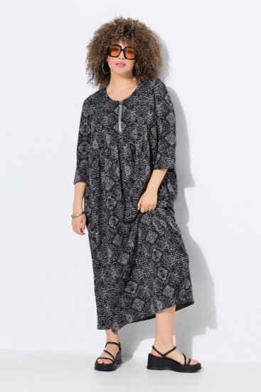 Ulla Popken 839518 Kleid mit Animal-Print und 3/4-Ärmeln Anthrazit - Maxikleider - Maxikleider in großen Größen