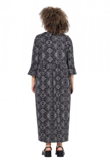Ulla Popken 839518 Kleid mit Animal-Print und 3/4-Ärmeln Anthrazit - Maxikleider - Maxikleider in großen Größen