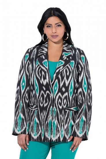 Ulla Popken 839961 Gemusterter Blazer aus Leinenmix Schwarz - Blazer - Blazer in großen Größen für Damen