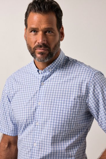 JP1880 Shirt Traditional Short Sleeve Checked Light Blue - Herrenhemden - Herrenhemden in großen Größen