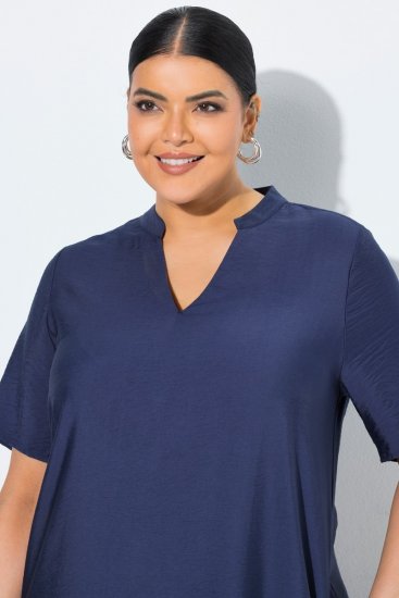 Ulla Popken 840367 Kurzärmliges Midikleid mit V-Ausschnitt Dunkelblau - Midikleider - Midikleider für Damen in großen Größen