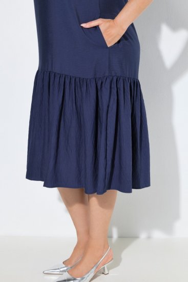 Ulla Popken 840367 Kurzärmliges Midikleid mit V-Ausschnitt Dunkelblau - Midikleider - Midikleider für Damen in großen Größen