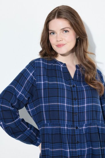 Ulla Popken 840929 Kariertes Kleid Dunkelblau - Midikleider - Midikleider für Damen in großen Größen