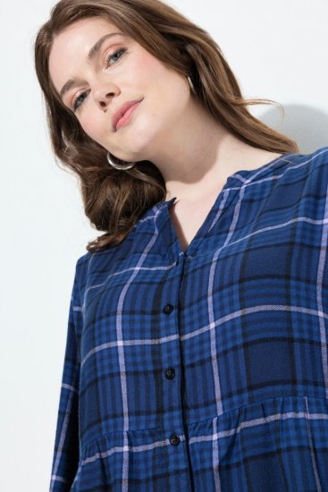 Ulla Popken 840929 Kariertes Kleid Dunkelblau - Midikleider - Midikleider für Damen in großen Größen