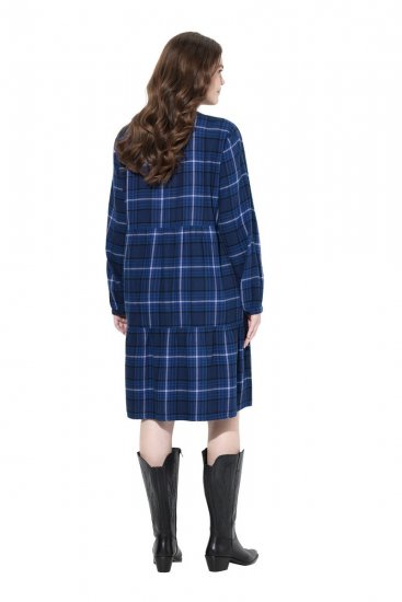 Ulla Popken 840929 Kariertes Kleid Dunkelblau - Midikleider - Midikleider für Damen in großen Größen