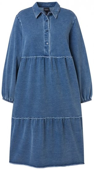 Ulla Popken 840972 Sweatkleid mit Volants Indigo - Sweatkleider - 