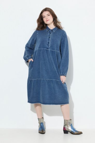 Ulla Popken 840972 Sweatkleid mit Volants Indigo - Sweatkleider - 