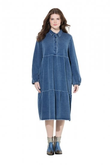 Ulla Popken 840972 Sweatkleid mit Volants Indigo - Sweatkleider - 