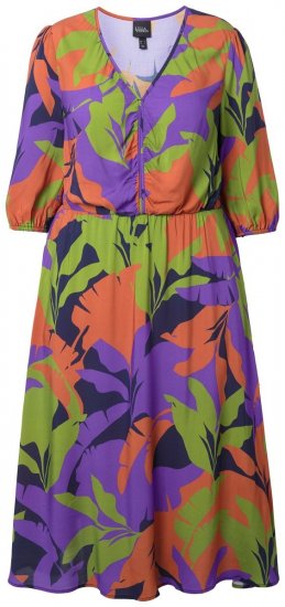 Ulla Popken 841034 Gemustertes Kleid mit 3/4-Ärmeln Dunkelblau - Maxikleider - Maxikleider in großen Größen