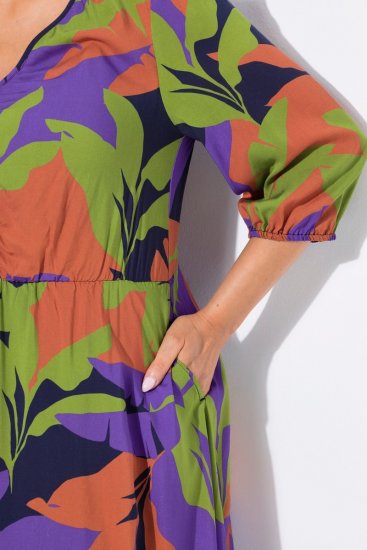 Ulla Popken 841034 Gemustertes Kleid mit 3/4-Ärmeln Dunkelblau - Maxikleider - Maxikleider in großen Größen
